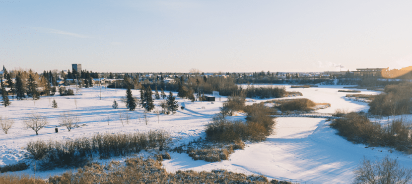Panoramic view of Muskoseepi Park near the reservoir.